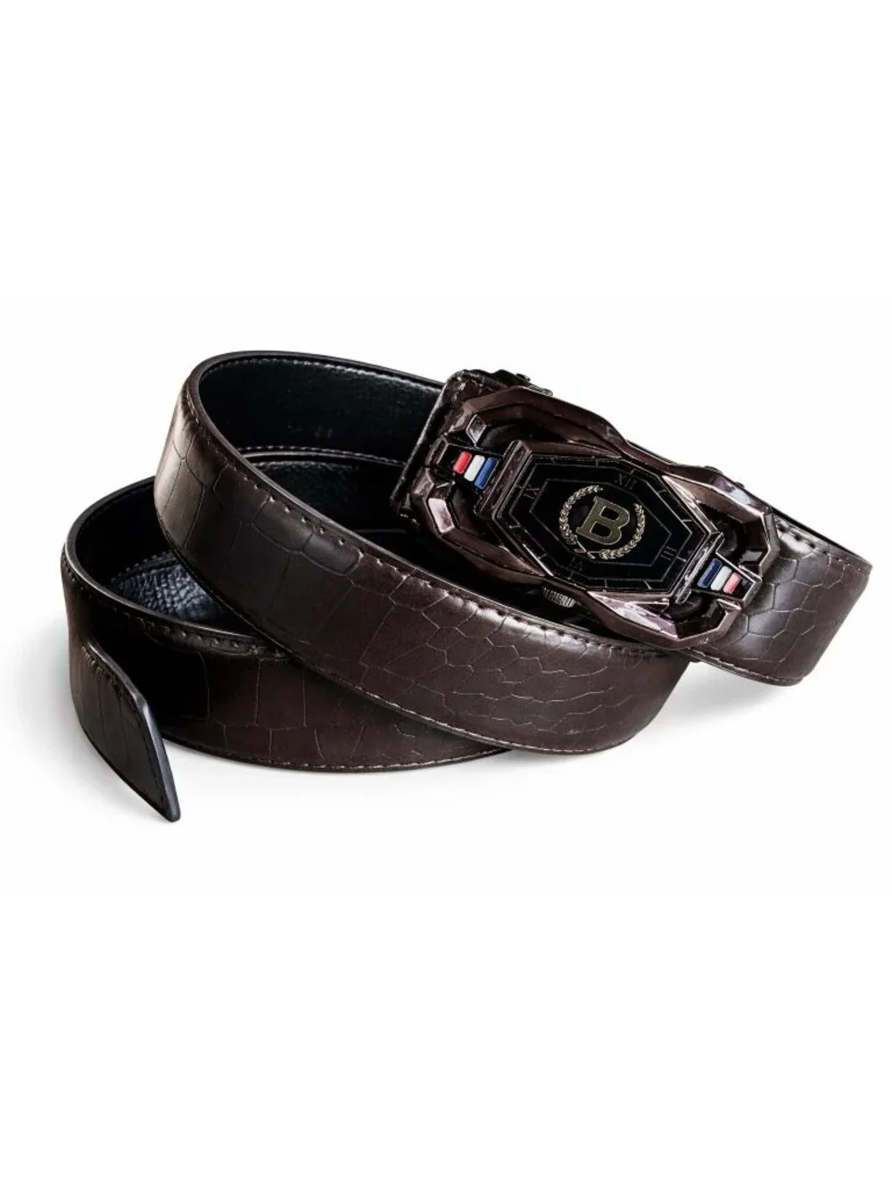 Elegant Fashion Men Belt Adjustable Black Buckle Crocodile Brown Length 51 in ne